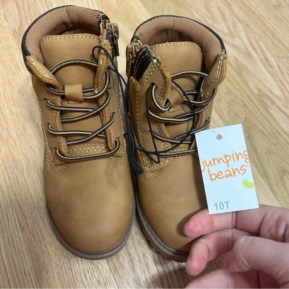 Jumping Beans Work Boots Tan NWT Sz 10 Zipper Side Boys Kids Toddler